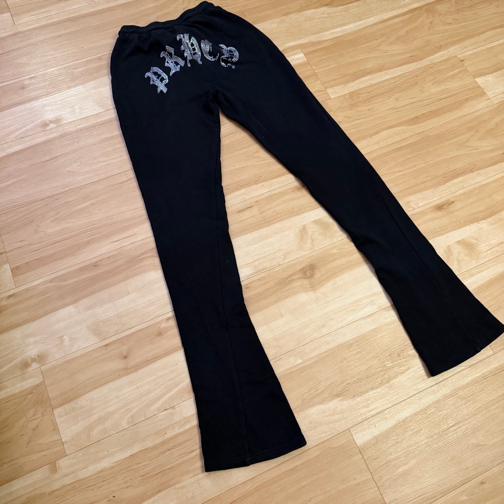 Black Flared Pants with Gothic Print - Picture 3 of 7